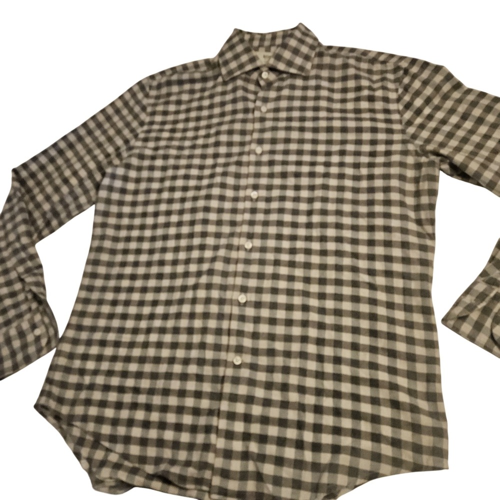 Boggi Milano Shirt Mens Large Gray White Plaid Button Down Custom Fit Classic